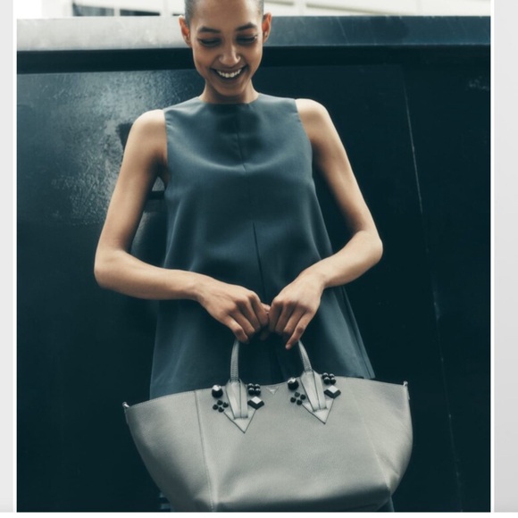 CHRISTIAN LOUBOUTIN Calfskin Empire Spike Studded Small Cabachic Tote in Rocket - Picture 3 of 6